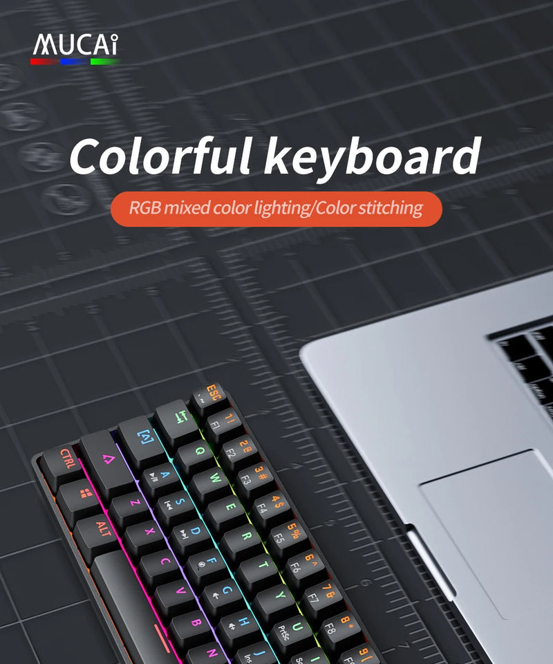 MUCAI MKA610 RGB USB Mini Mechanical Keyboard Red Switch 61 Key Wired Computer Notebook Portable Keyboard Pure Black