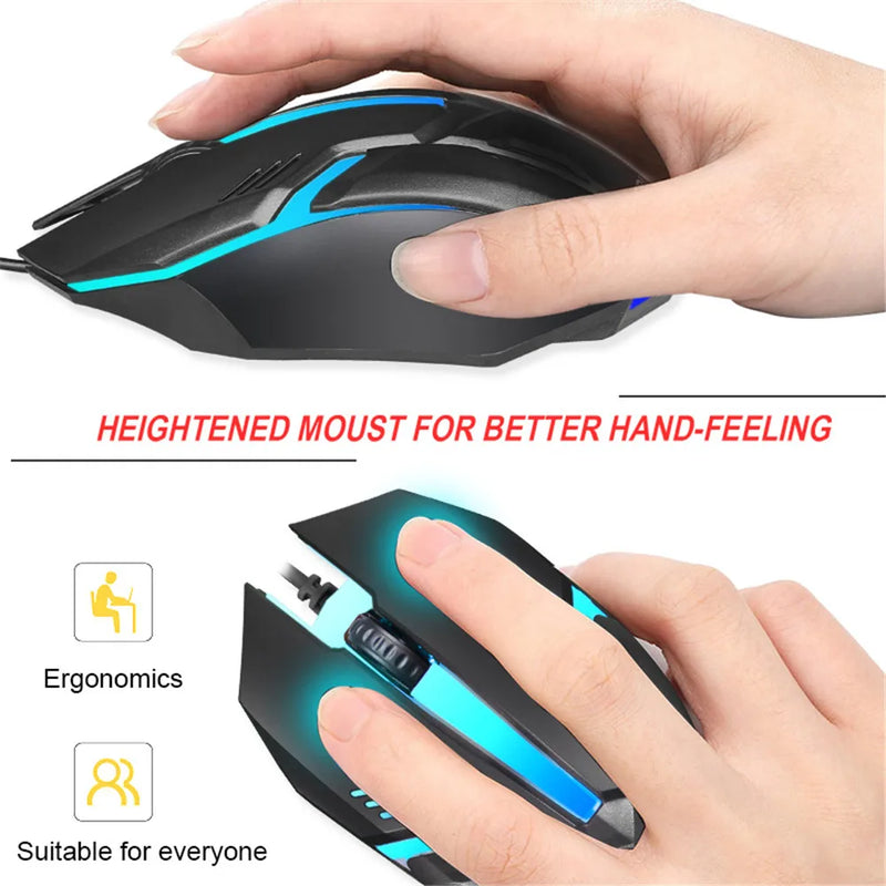 Mouse Gamer USB com Fio para E-Sports - Mouse Óptico com LED Colorido, 5000 DPI, Ideal para Desktop e Laptop