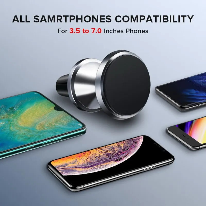 Suporte Magnético Universal para Celular no Carro - Suporte Redondo para iPhone e Samsung, Montagem no Painel do Carro
