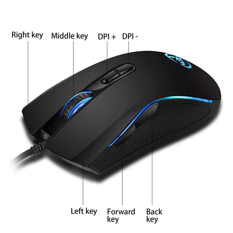 Mouse Gamer com Fio - 7 Botões, 3200 DPI, LED Óptico, USB, Ideal para Jogos no PC